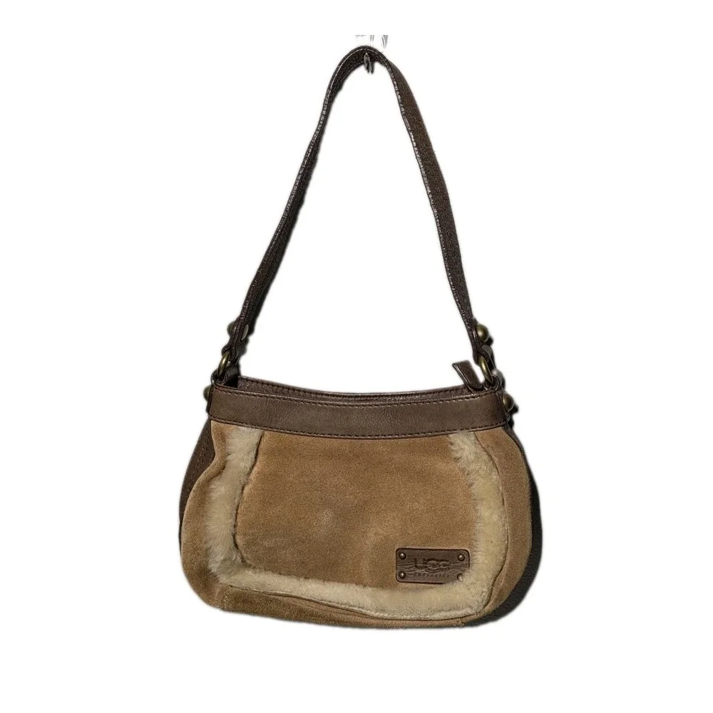 Vintage UGG Australia Shoulder Bag Brown Leather Suede Shearling‎ Classy Brass